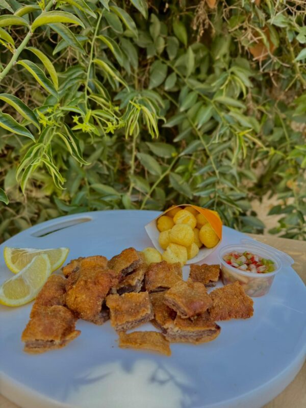 TROCITOS DE MILANESA TERNERA CON ADEREZOS Y LIMON PAPAS NOISETTE